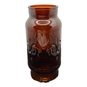 Vintage Borden Amber Glass Fleur de Lis 1970s Collectible Jar/Vase